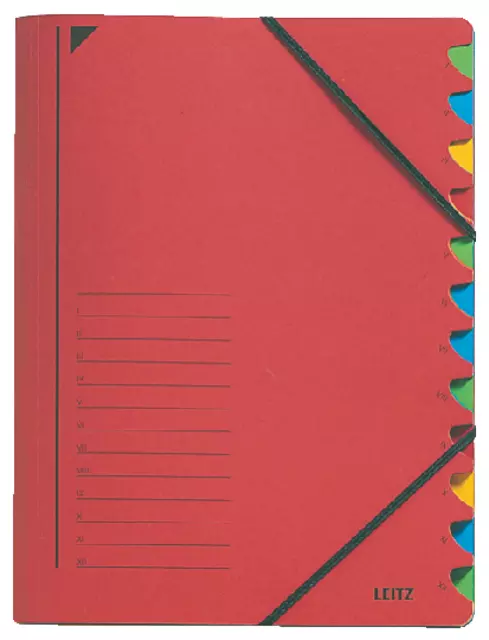 Een Sorteermap Leitz 12 tabbladen karton rood koop je bij Kantoorvakhandel van der Heijde