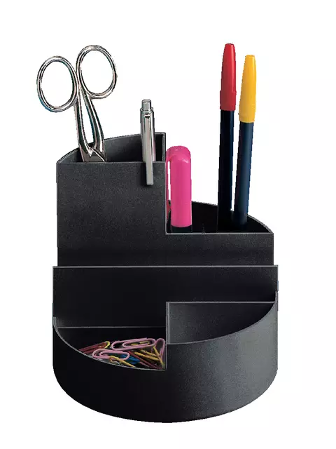 Een Pennenkoker MAUL roundbox 7 vakken Ø14x12.5cm zwart koop je bij Van Leeuwen Boeken- en kantoorartikelen