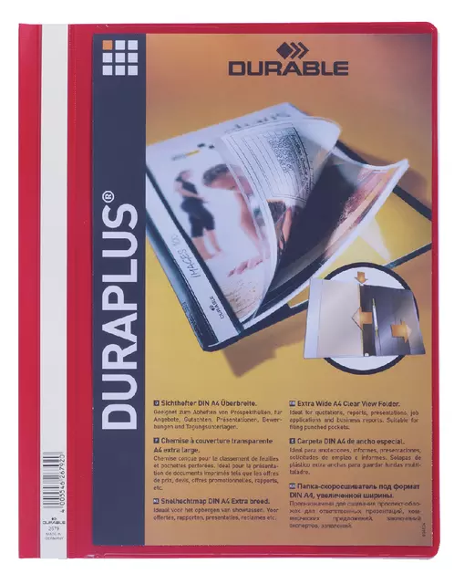 Een Snelhechtmap Durable Duraplus A4 rood koop je bij Van Leeuwen Boeken- en kantoorartikelen