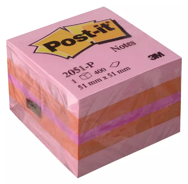 Een Memoblok 3M Post-it 2051 51x51mm kubus roze koop je bij Van Leeuwen Boeken- en kantoorartikelen