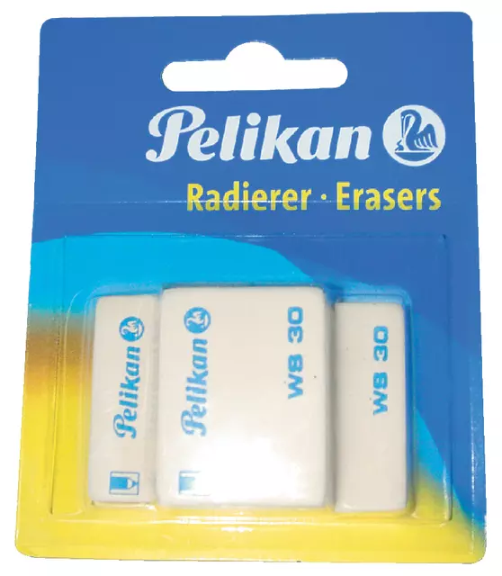 Een Gum Pelikan WS30 37x30x9mm potlood zacht blister à 3 stuks wit koop je bij Klik Office BV