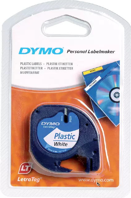 Een Labeltape Dymo LetraTag plastic 12mm zwart op wit koop je bij L&N Partners voor Partners B.V.