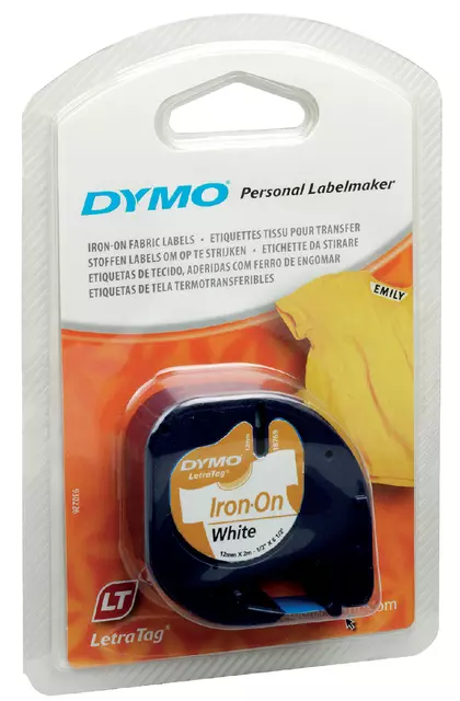 Een Labeltape Dymo LetraTag strijkbaar 12mm zwart op wit koop je bij Van Leeuwen Boeken- en kantoorartikelen