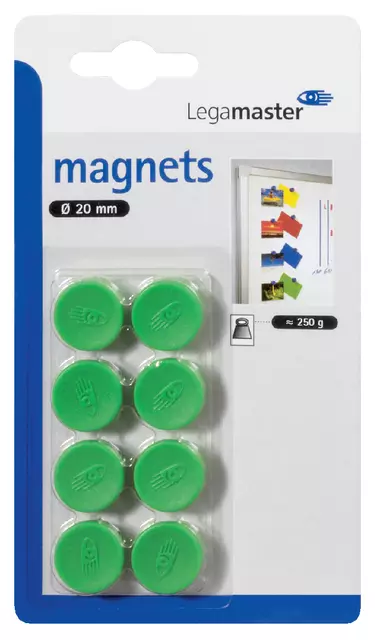 Een Magneet Legamaster 20mm 250gr groen 8stuks koop je bij EconOffice