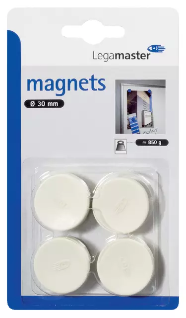 Een Magneet Legamaster 30mm 850gr wit 4stuks koop je bij EconOffice