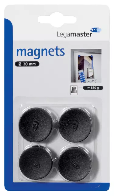 Een Magneet Legamaster 30mm 850gr zwart 4stuks koop je bij Van Leeuwen Boeken- en kantoorartikelen