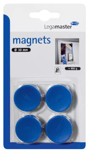 Een Magneet Legamaster 30mm 850gr blauw 4stuks koop je bij Van Leeuwen Boeken- en kantoorartikelen