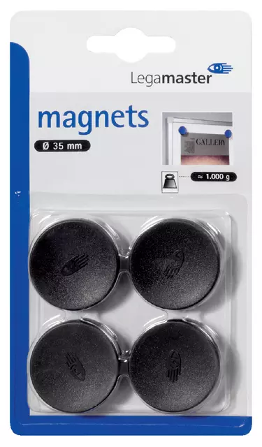 Een Magneet Legamaster 35mm 1000gr zwart 4stuks koop je bij KantoorProfi België BV