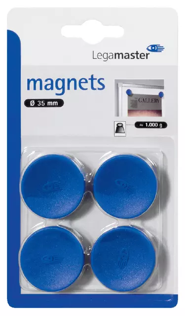 Een Magneet Legamaster 35mm 1000gr blauw 4stuks koop je bij Totaal Kantoor Goeree