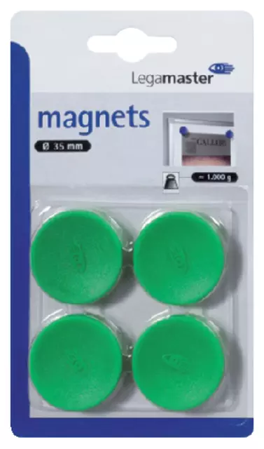Een Magneet Legamaster 35mm 1000gr groen 4stuks koop je bij Totaal Kantoor Goeree
