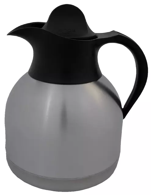 Een Thermoskan Biaretto koffiekan 1liter roestvrijstaal zwarte dop koop je bij Totaal Kantoor Goeree