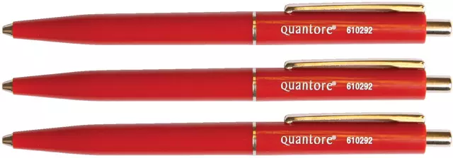 Een Balpen Quantore drukknop met metalen clip rood medium koop je bij Kantoorvakhandel van der Heijde