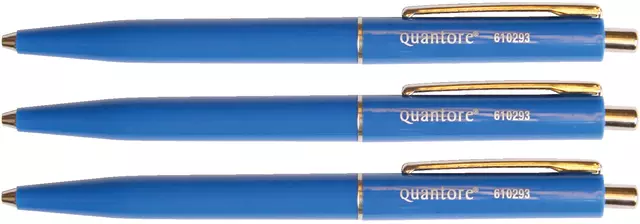 Een Balpen Quantore drukknop met metalen clip blauw medium koop je bij Van Leeuwen Boeken- en kantoorartikelen