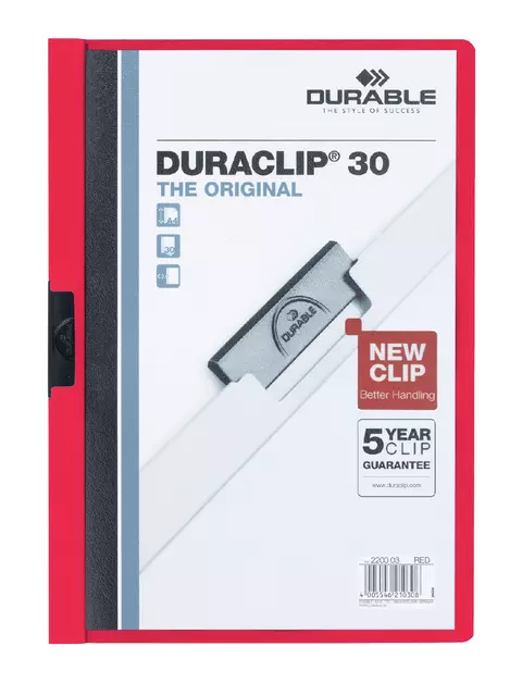 Een Klemmap Durable Duraclip A4 3mm 30 vellen rood koop je bij EconOffice