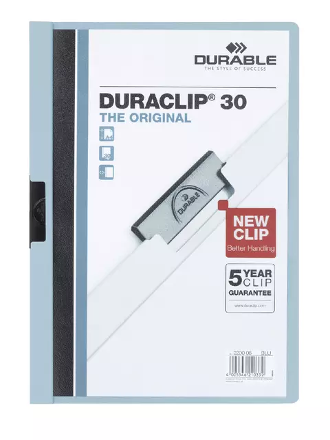 Een Klemmap Durable Duraclip A4 3mm 30 vellen lichtblauw koop je bij Goedkope Kantoorbenodigdheden