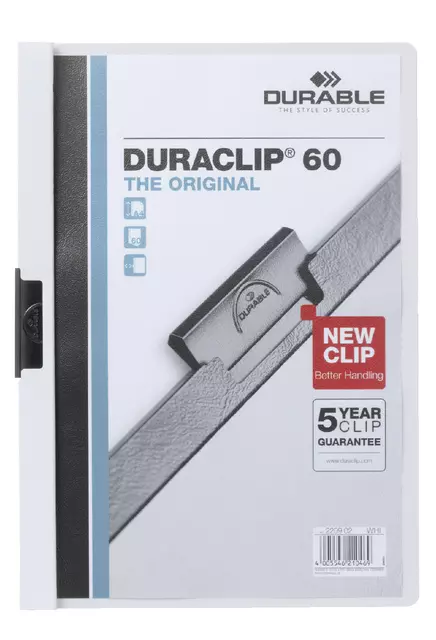 Een Klemmap Durable Duraclip A4 6mm 60 vellen wit koop je bij Kantoorvakhandel van der Heijde