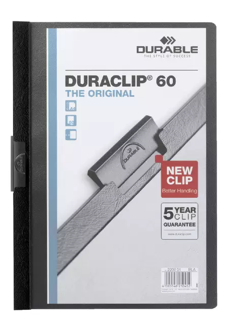 Een Klemmap Durable Duraclip A4 6mm 60 vellen zwart koop je bij Kantoorvakhandel van der Heijde