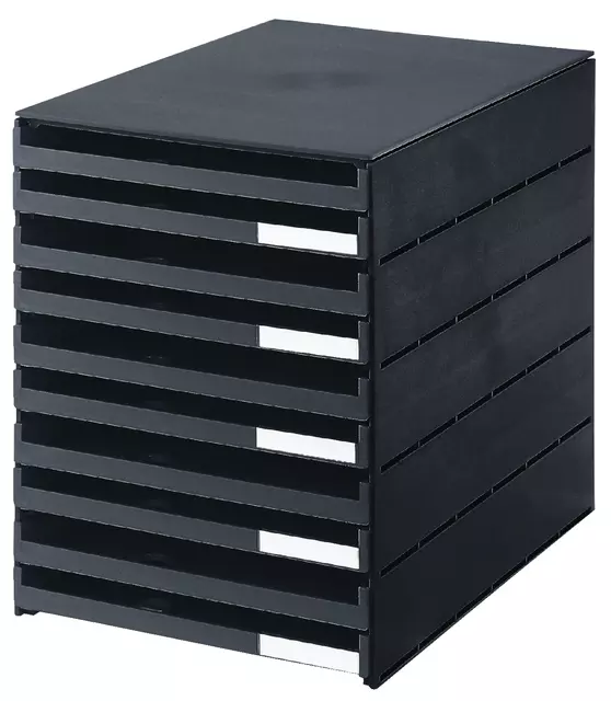 Een Ladenbox Styroval 10 laden zwart open koop je bij Totaal Kantoor Goeree