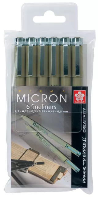 Een Fineliner Sakura pigma micron set 6stuks zwart koop je bij Goedkope Kantoorbenodigdheden
