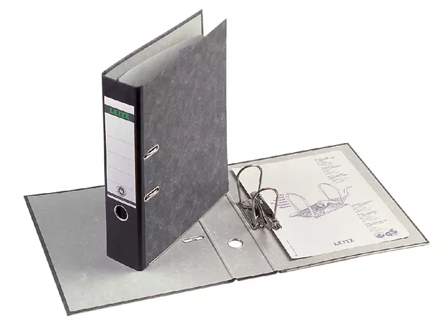 Een Ordner Leitz 1082 180° 80mm karton folio zwart koop je bij Van Leeuwen Boeken- en kantoorartikelen