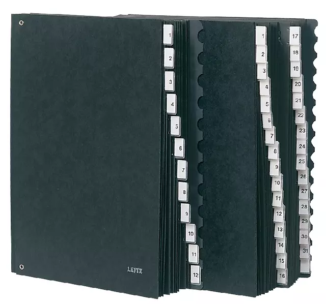 Een Termijnmap Leitz 1-31 + I-XII 270x50x345mm hardboard zwart koop je bij KantoorProfi België BV