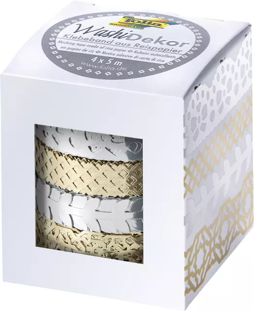 Een Washi tape Folia hotfoil zilver & goud 2x 15mmx5m 2x 10mmx5m 4 designs koop je bij Van Hoye Kantoor BV