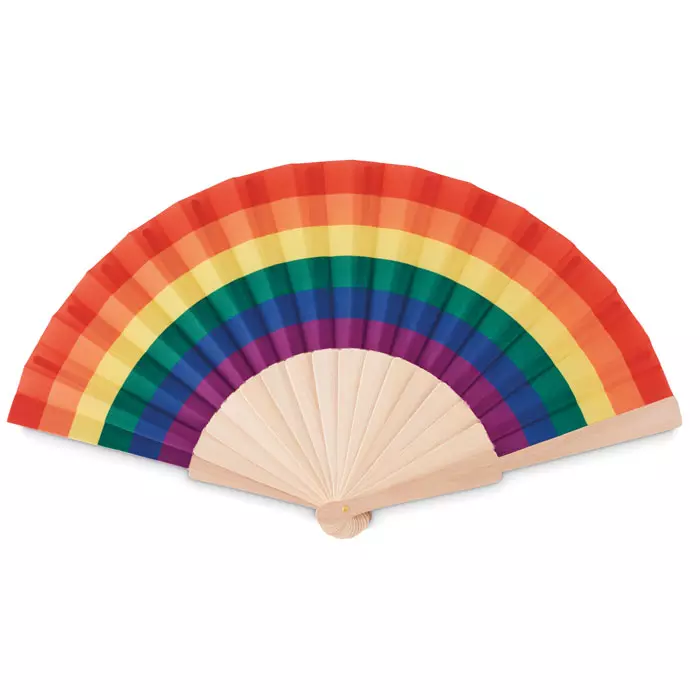 Houten regenboog handwaaier