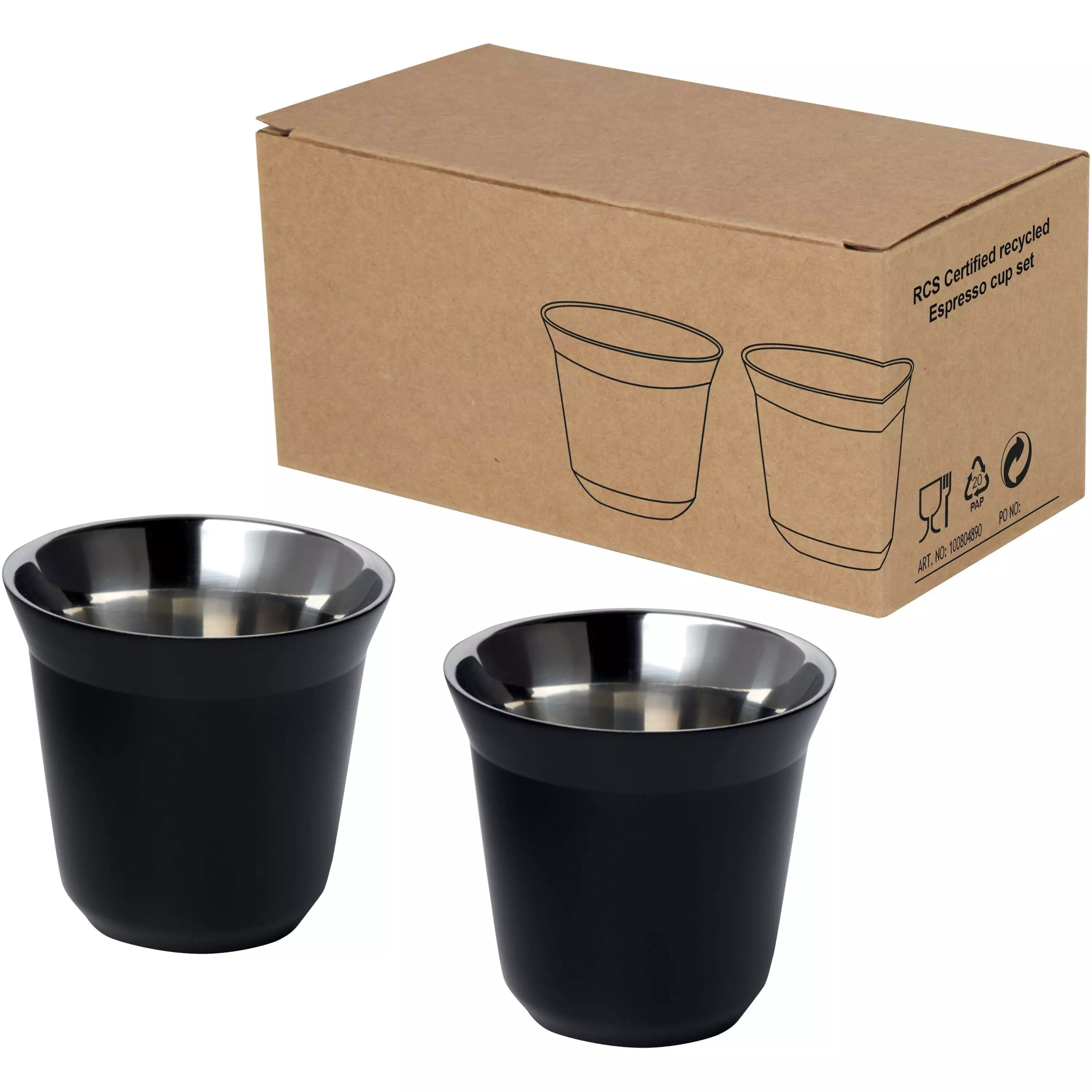 Duo 80 ml RCS gecertificeerde roestvrijstalen espressokopjesset 