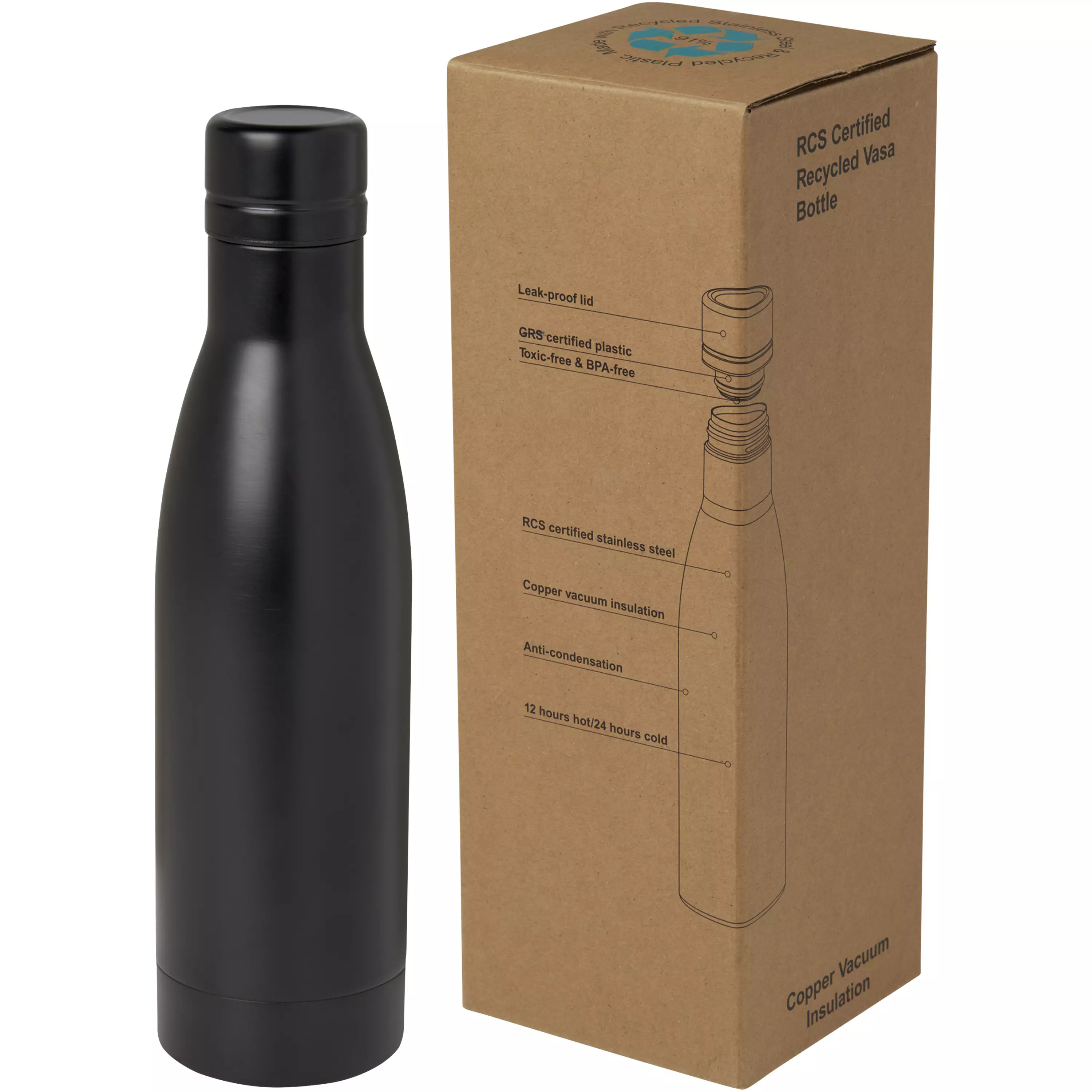 Vasa 500 ml RCS-gecertificeerde gerecyclede roestvrijstalen koperen vacuümgeïsoleerde fles