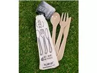Een Herbruikbare rijstvlies bestekset - mes, vork en lepel in juten tasje koop je bij ShopXPress