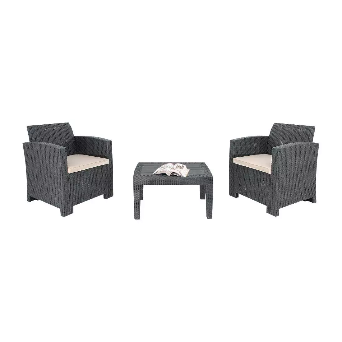 Een Bolero PP fauteuil en tafel rieten set grijs koop je bij ShopXPress