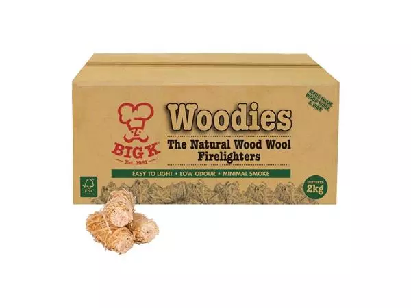 Een Big K Woodies natuurlijk houtwol aanmaakkrullen 2kg koop je bij ShopXPress