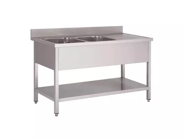 Een Gastro M RVS spoeltafel 2 spoelbakken links 160x70x85cm koop je bij ShopXPress