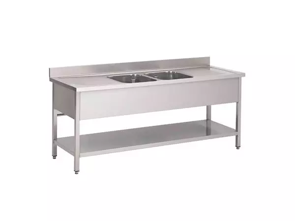 Een Gastro M RVS spoeltafel 2 spoelbakken midden 200x70x85cm koop je bij ShopXPress