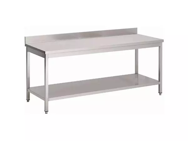 Een Gastro M RVS werktafel met onderblad en achteropstand 85x100x70cm koop je bij ShopXPress