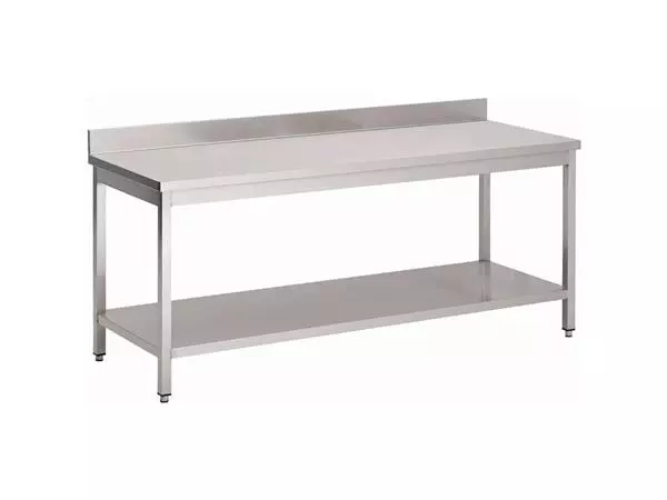 Een Gastro M RVS werktafel met onderblad en achteropstand 88x70x70cm koop je bij ShopXPress