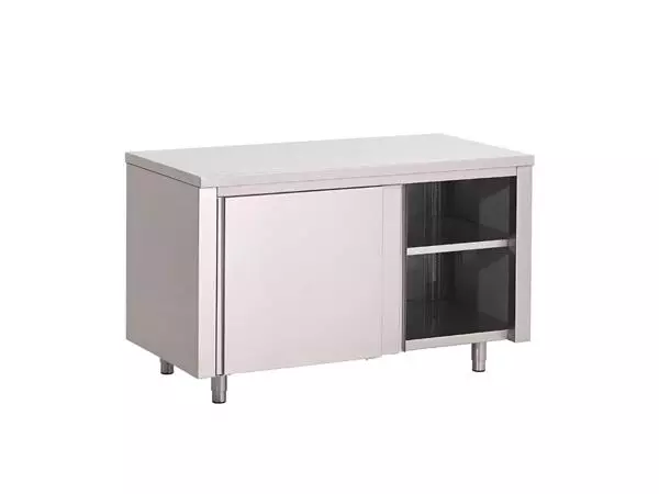 Een Gastro M RVS werktafel met schuifdeuren 88x100x70cm koop je bij ShopXPress