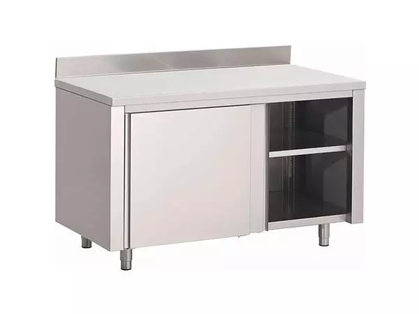 Een Gastro M RVS werktafel met schuifdeuren en achteropstand 88x100x70cm koop je bij ShopXPress