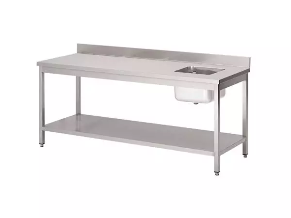 Een Gastro M RVS werktafel met spoelbak rechts en achteropstand 85x120x70cm koop je bij ShopXPress