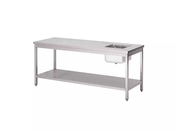 Een Gastro M RVS werktafel met spoelbak rechts en onderblad 85x140x70cm koop je bij ShopXPress