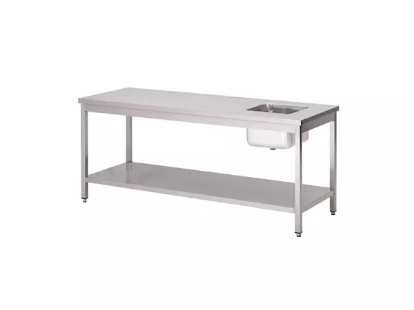 Een Gastro M RVS werktafel met spoelbak rechts en onderblad 85x160x70cm koop je bij ShopXPress