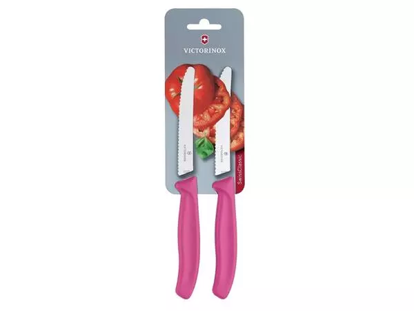 Een Victorinox 2-delig gekarteld tomaten-/utiliteitsmes (blisterverpakking) 11cm - roze koop je bij ShopXPress