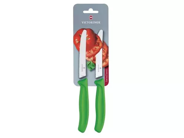 Een Victorinox Gekarteld Tomaat/Utility Mes 11cm Groen (Pak van 2) koop je bij ShopXPress