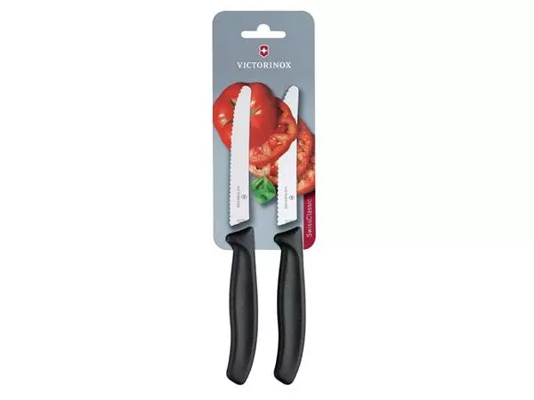 Een Victorinox Gekarteld Tomaat/Utility Mes 11cm Zwart (Pak van 2) koop je bij ShopXPress