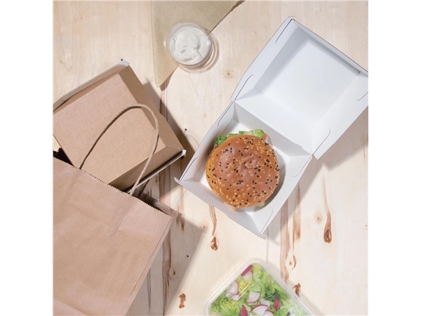 Een Fiesta Compostable composteerbare hamburgerdoosjes kraft groot 112mm vierkant (150 stuks) koop je bij Supplierz BV