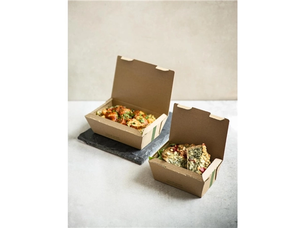 Een Vegware composteerbare ribkartonnen bakjes groot 60(H)x 130(B)x 195(D)mm (300 stuks) koop je bij Supplierz BV