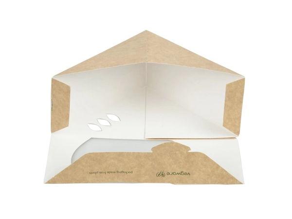 Vous pouvez acheter un Boîtes sandwichs triangles kraft standards Vegware 65mm (x500) chez Supplierz BV