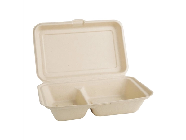 Buy your Fiesta Compostable composteerbare bagasse voedseldozen 2 compartimenten natuurlijke kleur 253mm (200 stuks) at Supplierz BV