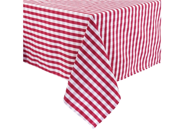 Vous pouvez acheter un Nappe carrée à carreaux rouges en polyester Mitre Comfort Gingham 1320 x 1320mm chez Supplierz BV