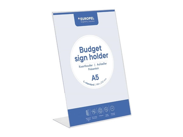 Vous pouvez acheter un Présentoir de table Europel Budget L-standard A5 transparent chez Supplierz BV